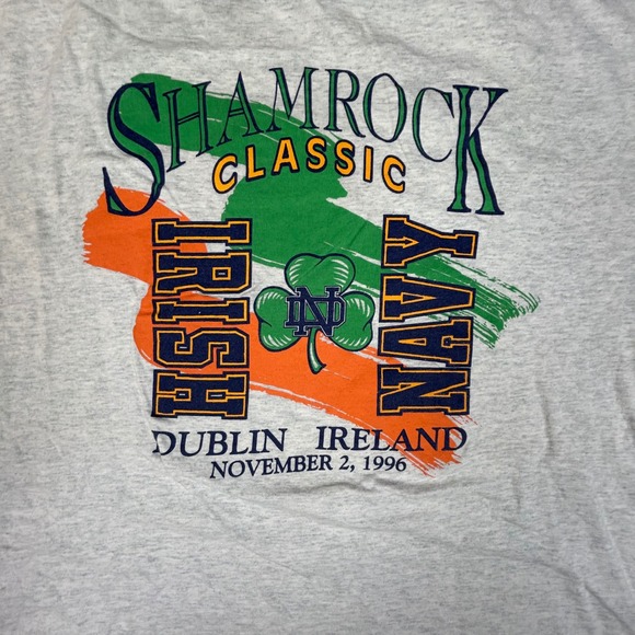 Vintage 1996 Notre Dame vs Navy Shamrock Classic Dublin Ireland T-Shirt XL Grey - Picture 7 of 7